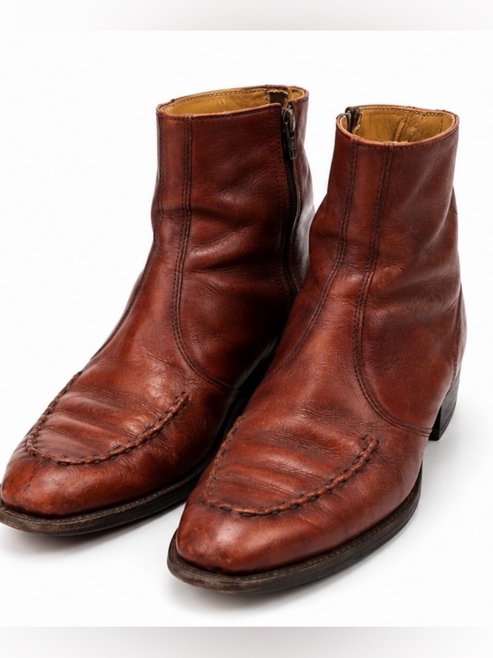 Rare Vintage Wrangler 5789 Leather Beetle Boots Men’s 10.5 B Side Zip Whipstitch